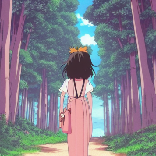Studio Ghibli Anime, Adorable Woman Walking In The Forest, R...