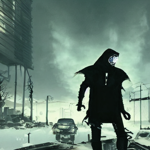 Mysterious Figure Wearing A Punk Cyber Cybernetic Trenchcoat...