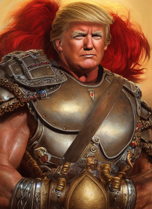 Portrait, Muscular Donald Trump Gladiator Warrior, Heavy Bro...