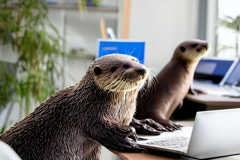 Three Otters Are Working In Coworking Modern Office