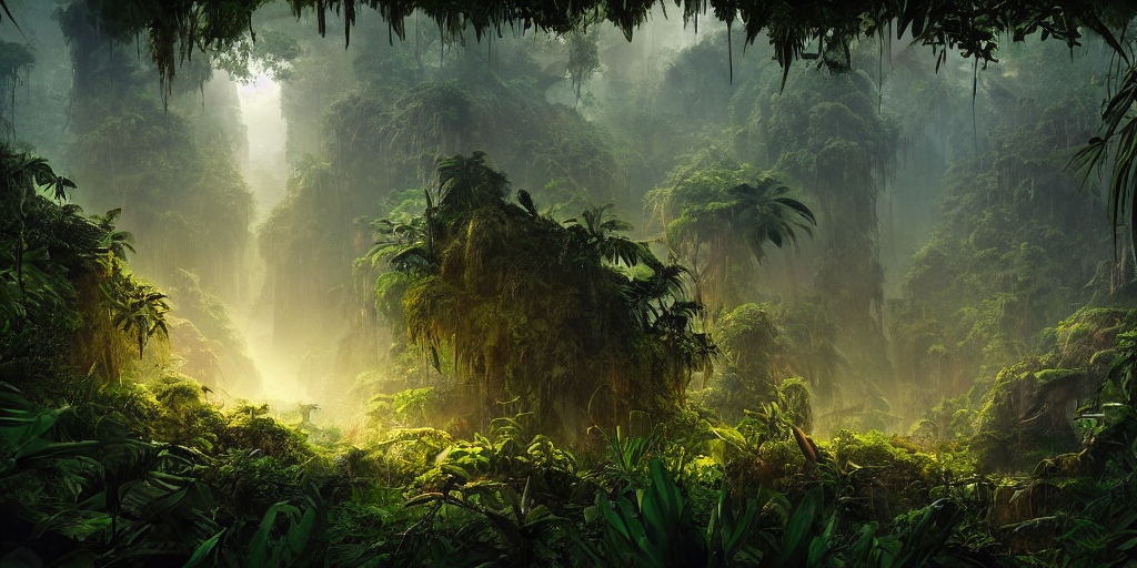 Deep Jungle From Another World, Beautiful Jungle Landscape,... — Stable Diffusion AI Prompt: deep jungle from another world, beautiful jungle landscape, dramatic lighting, c...