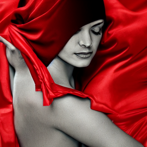 A Photorealistic Portrait Of A Woman Draped In A Red Cloth,...