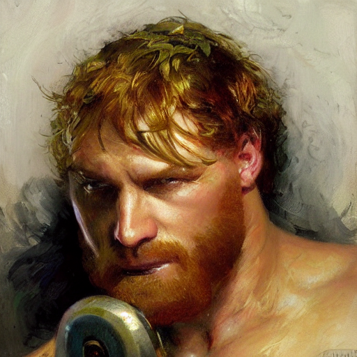A Genial Ginger Powerlifter Rubbing His Chin Pensively, Char...