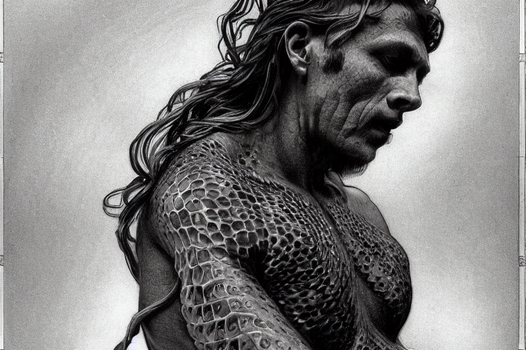 Painted Closeup Portrait Of Snake Man, Masculine, Fierce, Ch...