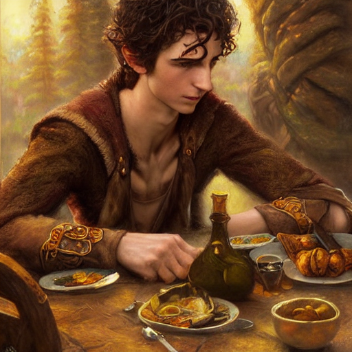 An Elven Warrior Looking Like Timothee Chalamet Resting In A...