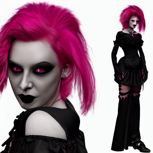 Vampiric  Woman With Pink Hair And Goth Makeup  Posing In A...
