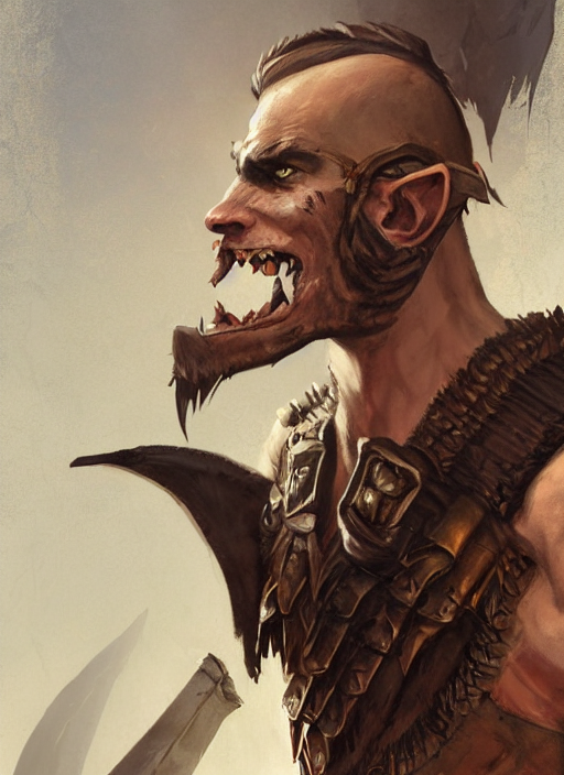 Lanky Young Half - Orc Warrior, Leather Cuirass, Buzzcut, Ar...