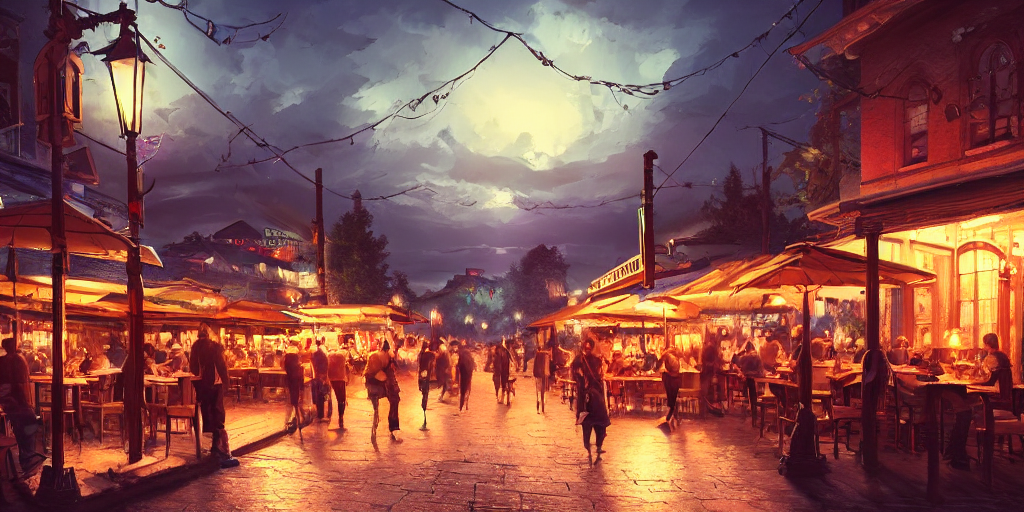 Restaurant Street Night, Beautiful Landscape, Dreamy, Enviro...