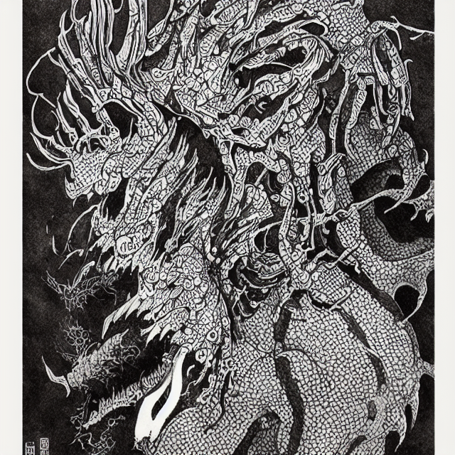 A Painting Of A Japanese Demon, Pointilism, Inking Art, High...