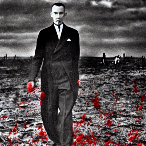 A Man In 1 9 3 0 S Attire Walking In An Infinite Sea Of Bloo...