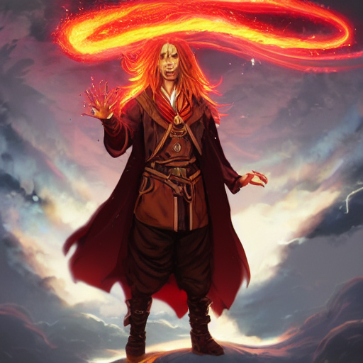 Portrait Of A Beautiful Anime Male, Red - Haired Fire Sorcer...