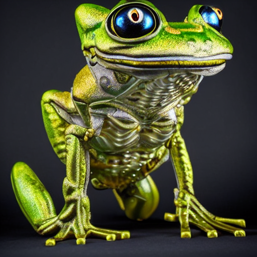A Biomechanical Cybertronic Frog Made Of Metal, Large Glowin...