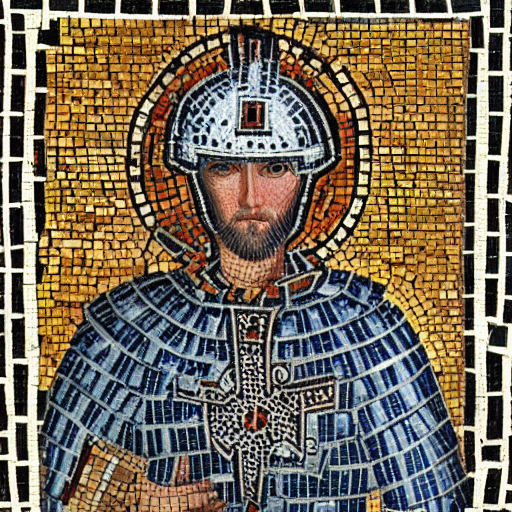 Realistic Portrait Of A Crusader Knight In A Byzantine Mosai...