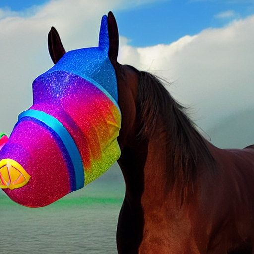 Horse Head Mask, Rainbow Waterfull From Mouth