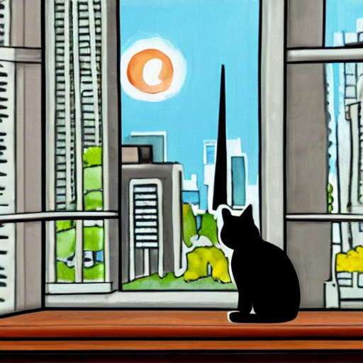 Grey Tabby Cat And Solid Black Cat Sitting Together In Windo...