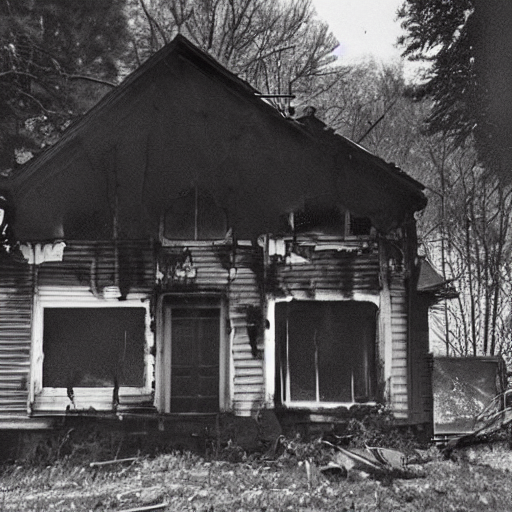 A Derelict Burnt Out 1 9 6 0 S House, With Dark Burnt Rooms,...