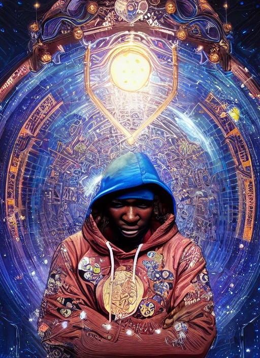 Grand Master Flash Wearing Blue Hoodie, Surrounded By Starli...
