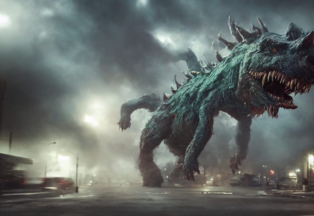 Vfx Color Film Closeup, Huge Behemoth Monster Creature Fury...