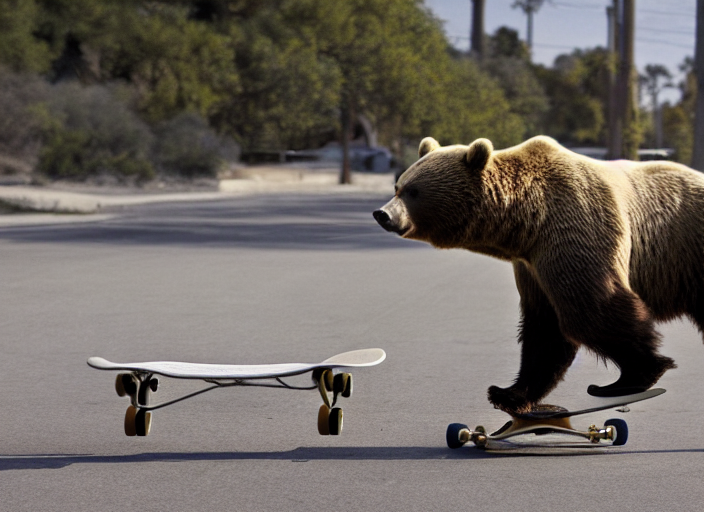 Film Still Of A Bear Riding A Skateboard In Compton Ca, 8 K