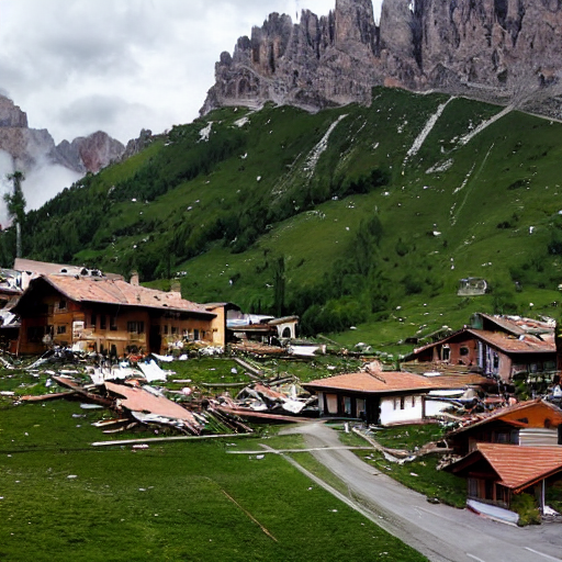 A Tornado Destroying A Small Town In The Dolomites Mountains