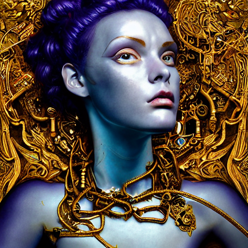 Portrait Photo Of A Beautiful Female Steampunk Cyborg She Pu...