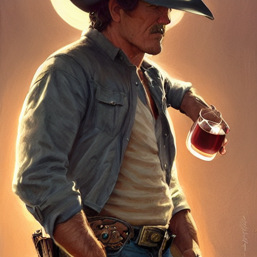 Cowboy, Josh Brolin, Holding A Glass Of Bluemilk, Art By Art...