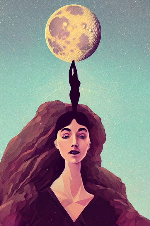 Woman Grasping The Moon, Closeup, Digital Art, Tarot Card, S...
