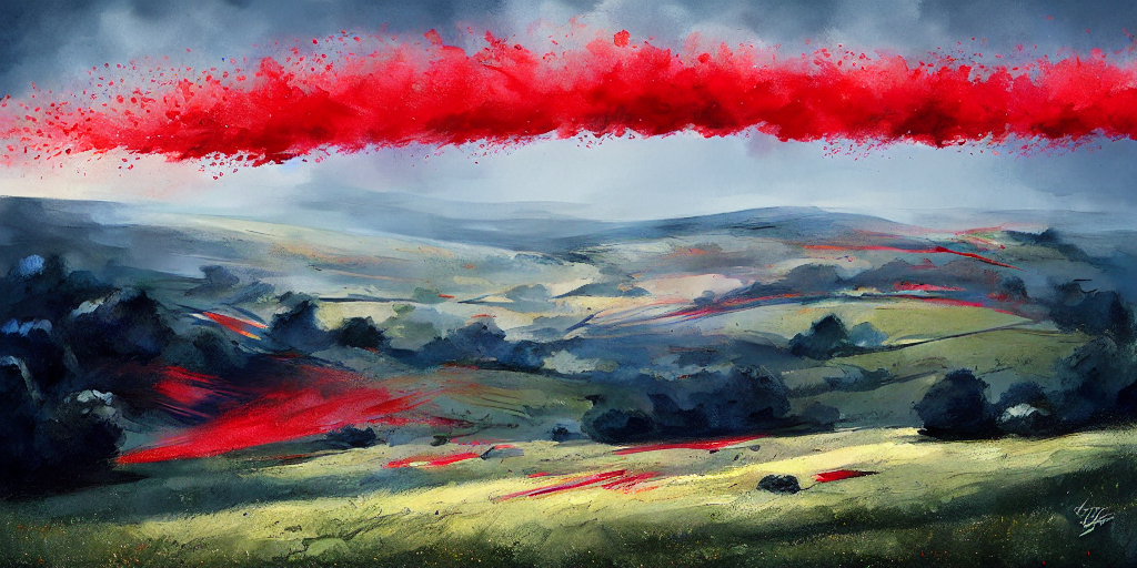 Landscape Rolling Hills British Countryside With Red Arrrows...