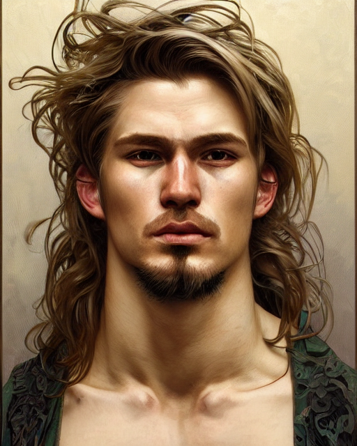 Hyperrealistic Portrait Of A Man With White Locks Of Hair Ru...