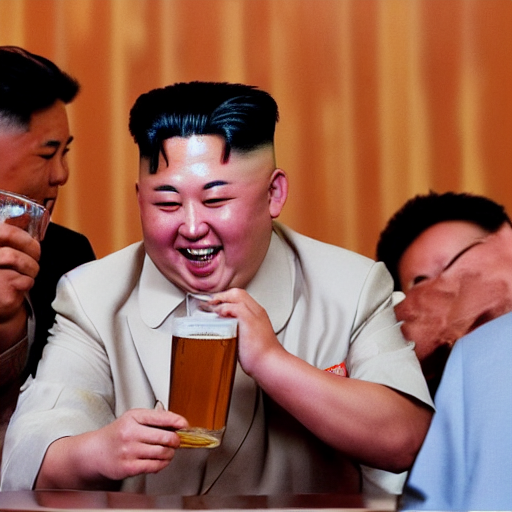 Kim Jong - Un Shirtless Drinking Beer Laughing