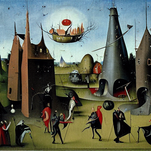 Oil Painting By Hieronymous Bosch Of The Damned Playing At A...