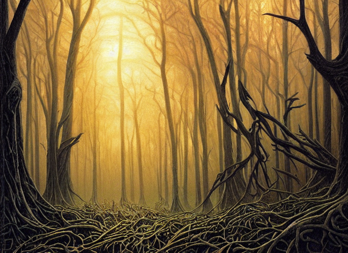 Classic Oil Painting, An Infinite Forest Of Dead Gnarled Tre...