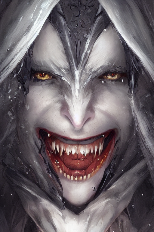 Portrait Of A Cloaked Female Devil, Evil, Laughing, Pointy T...