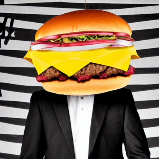 Man In Tux With A Giant Cheeseburger Head