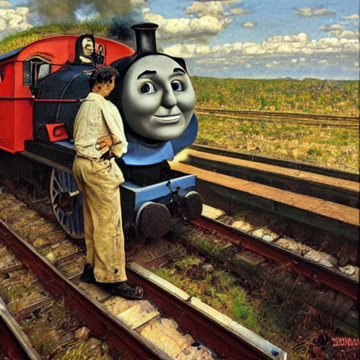Portrait Of A Depressed Thomas The Tank Engine, Oil Painting...