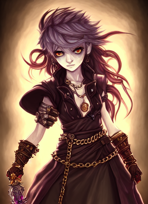 A Portrait Of Girl Warlock, Chains, Golden Bangles Fantasy,...
