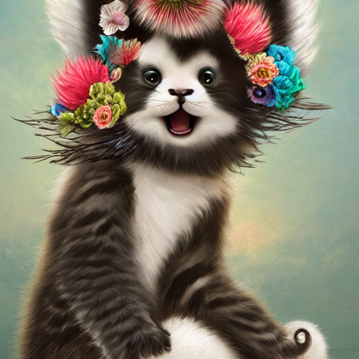Cute Fluffy Kitten Panda Bunny Hybrid Mixed Creature Charact...