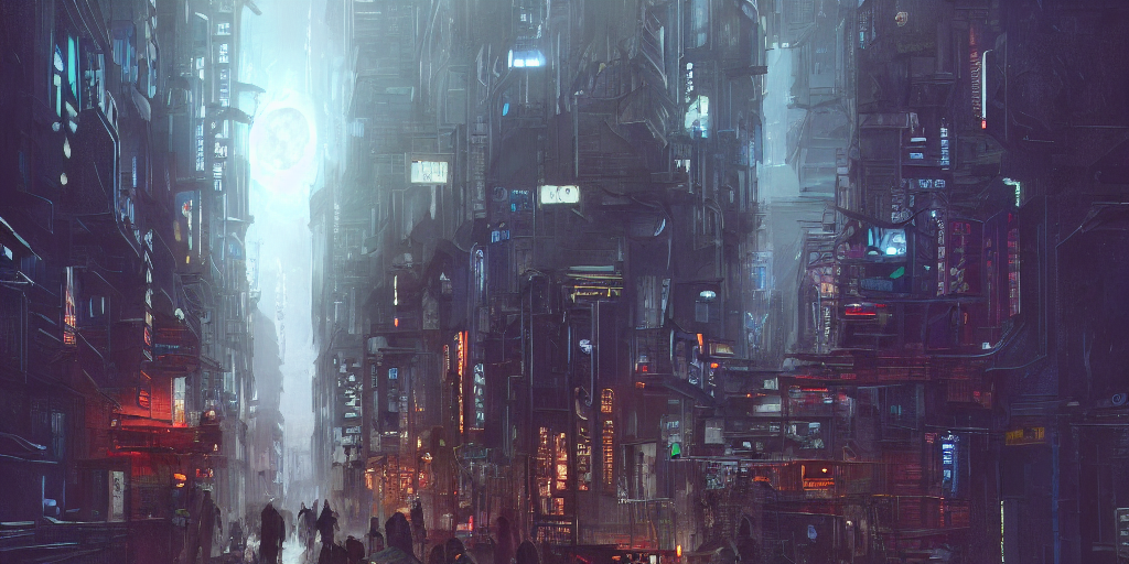 Small Building, City, Street View, Science Fiction, Cyberpun...