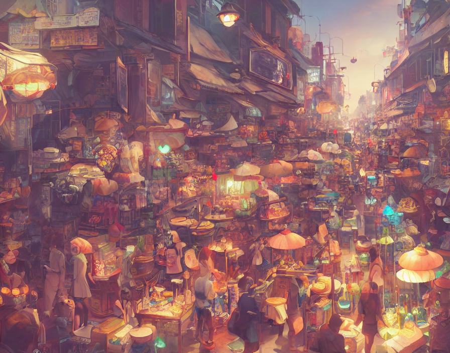 A Busy Fantasy Street Market, Far East Asia Fusion, Artstati...