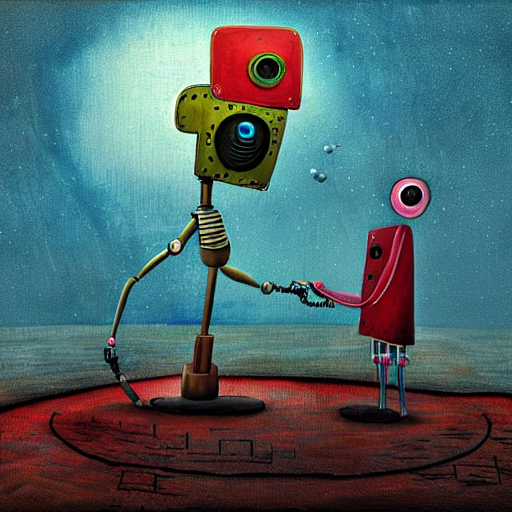 A Robot In Love, 8 K, Matte Painting In The Style Of Alexand...
