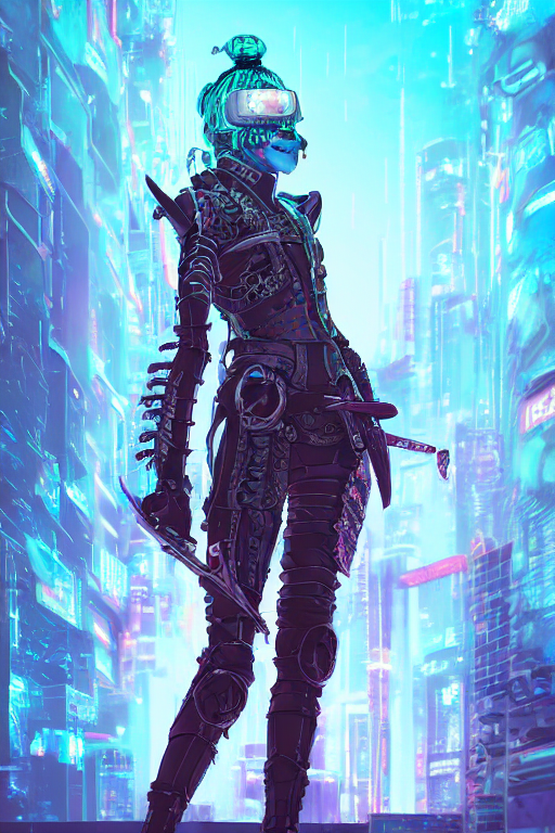 Grimes In Medieval Cyberpunk Armor Holding A Sword In Her... — Stable Diffusion AI Prompt: [ grimes in medieval cyberpunk armor ]! holding a [ sword in her hand ]! looking...