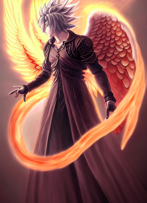 Portrait Of A Handsome Angel In Flight Divine Flame Anime Di...