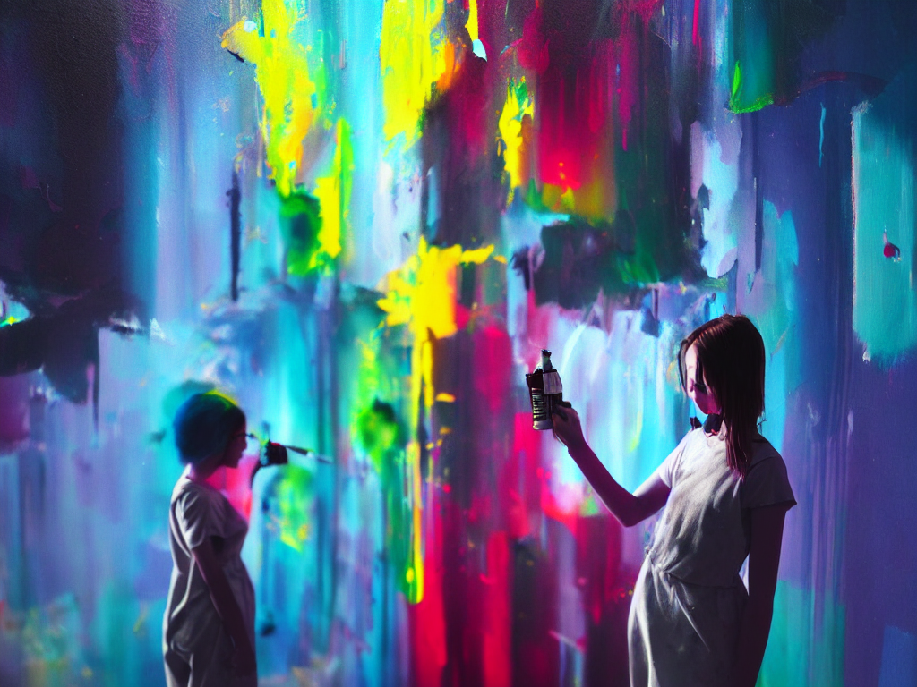 Android Girl, Painting, Spray Paint, Cinematic, Frontlight,... — Stable Diffusion AI Prompt: android girl, painting, spray paint, cinematic, frontlight, ending world