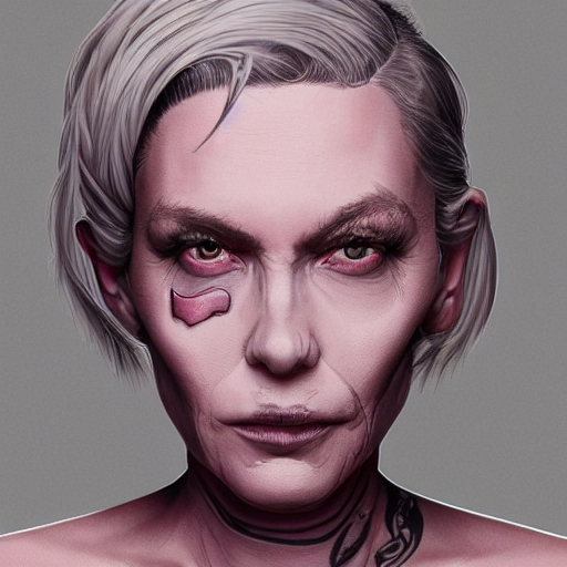 Middle Aged Woman Muted Pink Shoulder Length Shaved Side G...