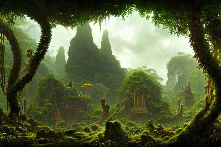 A Jungle Temple On An Otherworldly Planet, Psychedelic Patte...