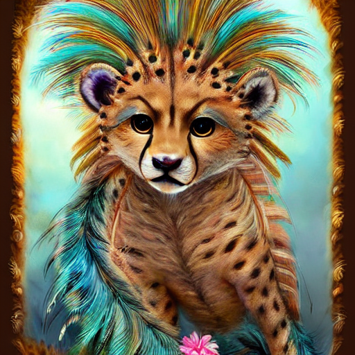 Cute Fluffy Baby Cheetah Lion Hybrid Mixed Creature Characte...