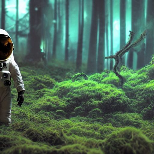 An Astronaut Meeting An Octopus Humanoid, Alien Forest Lands...