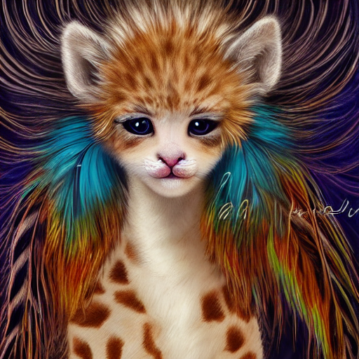Cute Fluffy Baby Giraffe Kitten Hybrid Mixed Creature Charac...