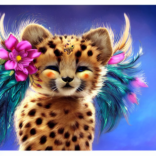 Cute Fluffy Baby Cheetah Cat Hybrid Mixed Creature Character...