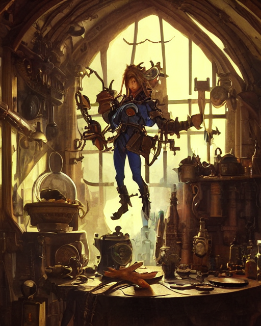 Portrait Of Goblin Alchemist Wearing Steampunk Cloth And Wor...